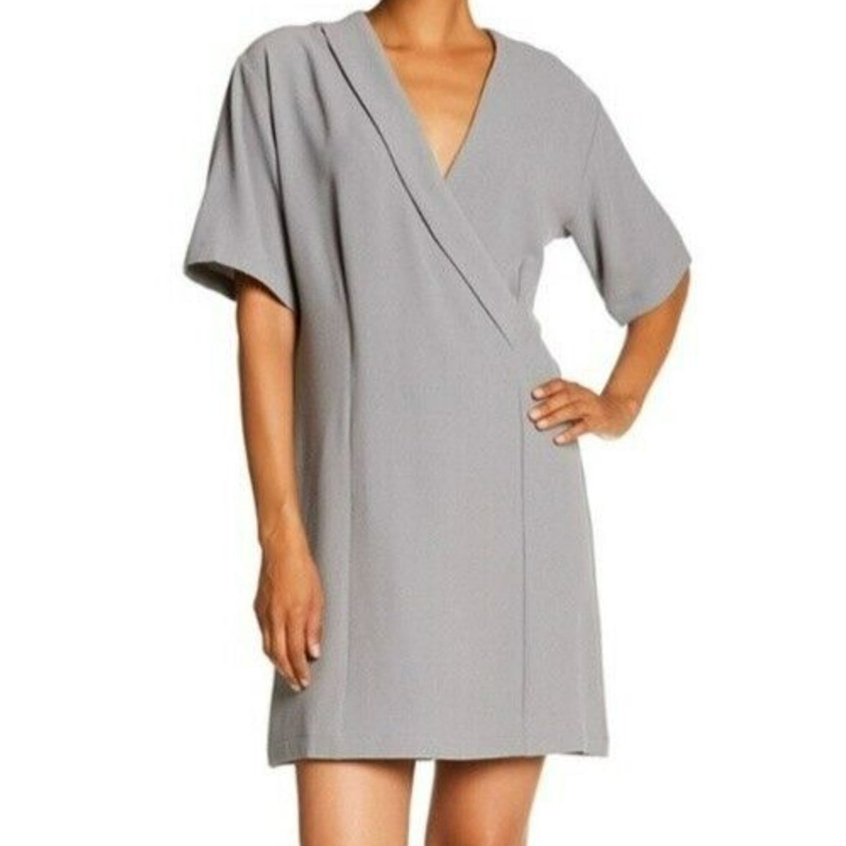 Bobeau Short Sleeve V-Neck Faux Wrap Mini Dress Sz XS / Extra Small Black NWT