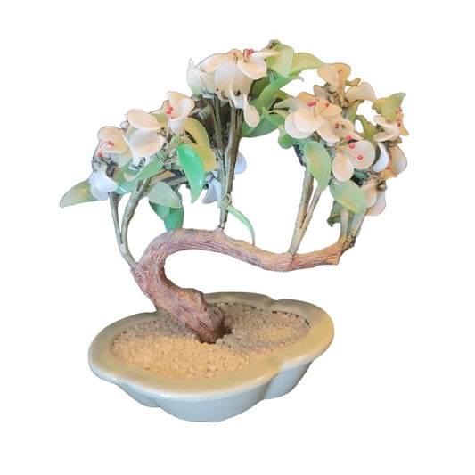 Vintage Chinese Jade-ite Dogwood Sakura Bonsai Tree Glass