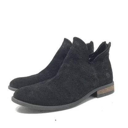 Born Shoes Arula Suede Back Zip Distressed Side Cut Out Bootie Sz 7M Black NWT