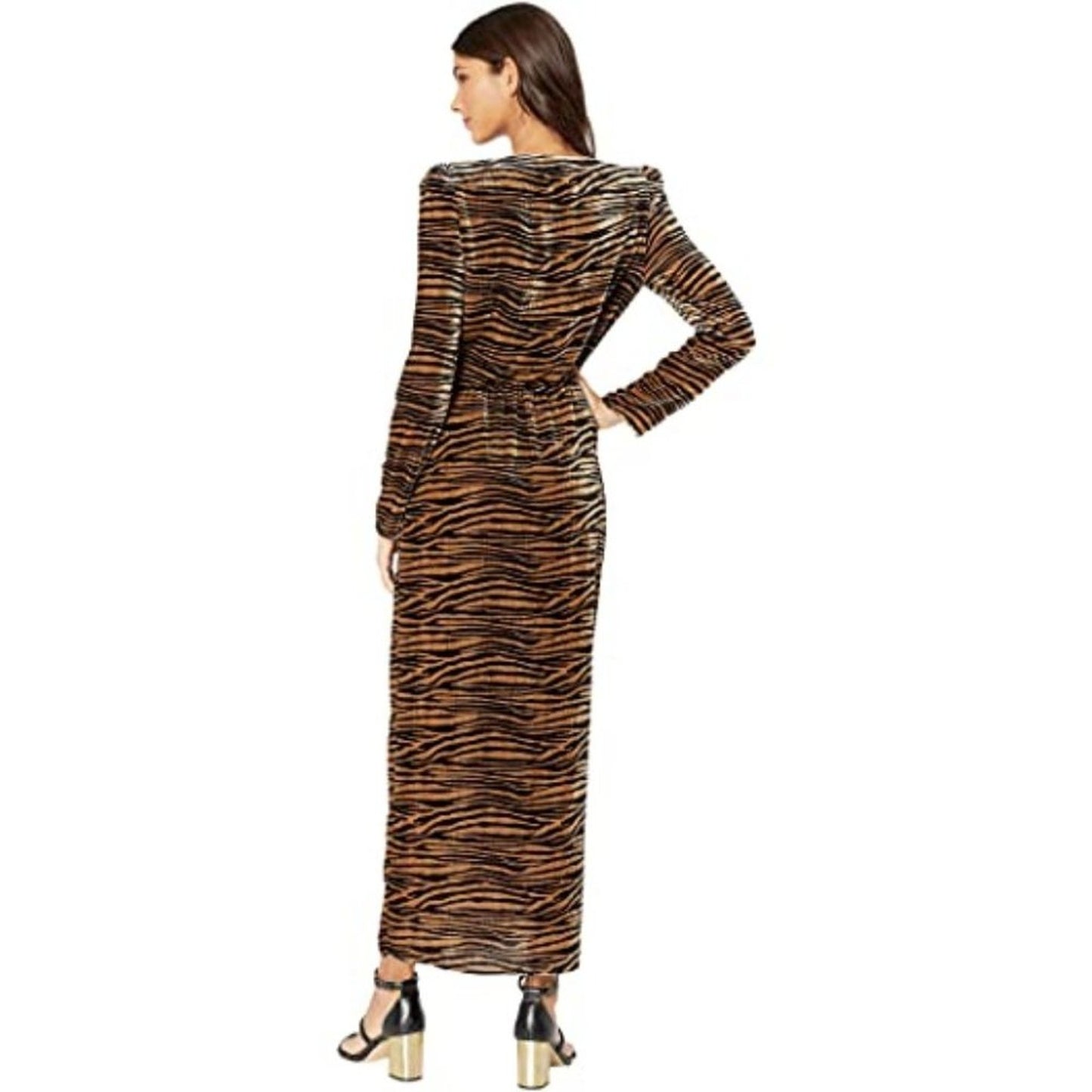 Wayf Arlene Midi Wrap Dress Long Sleeve Animal Print Black Brown Size XL NEW