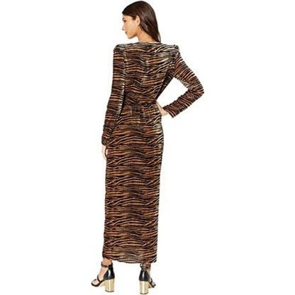 Wayf Arlene Midi Wrap Dress Long Sleeve Animal Print Black Brown Size XL NEW