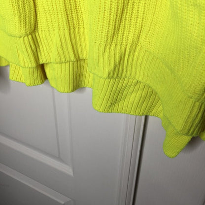 Melloday Knit Pullover Sweater Long Sleeve Crew Neck Two Pocket Yellow Size XL