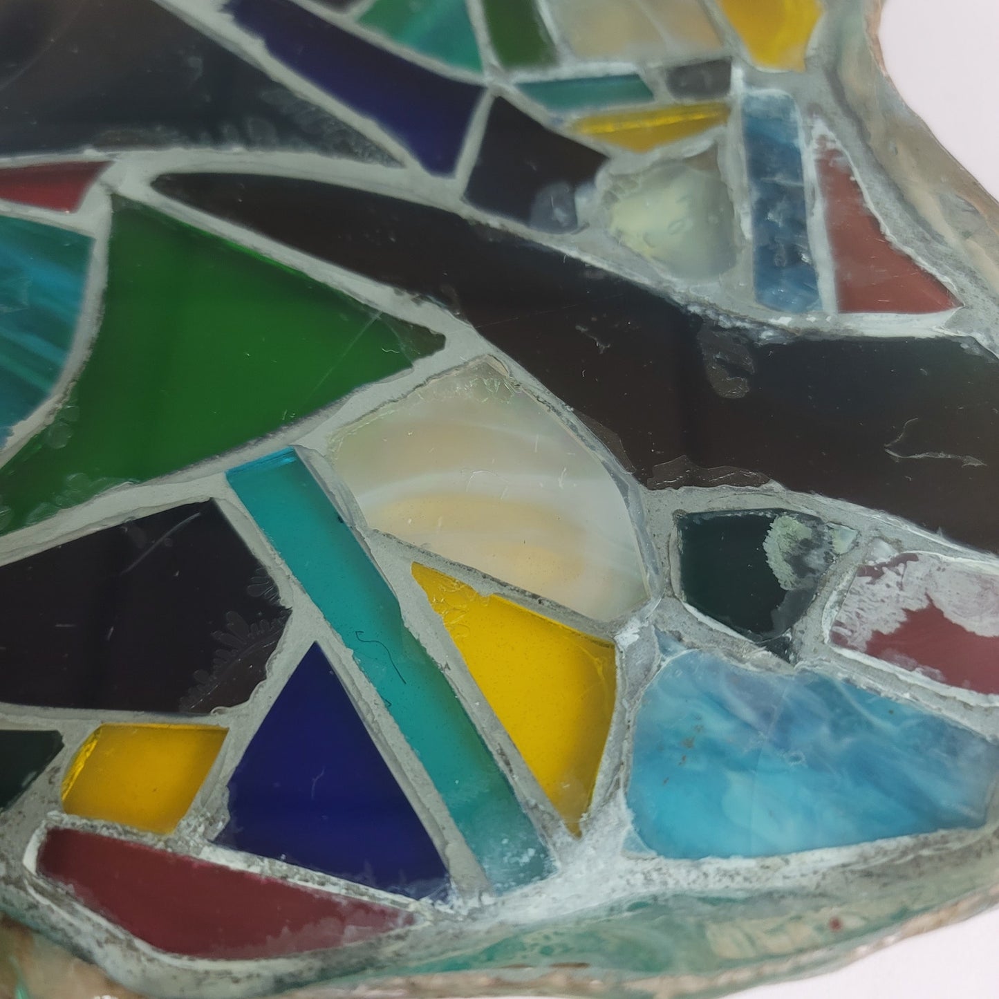 Fused glass Art tray mosaic Abstract Design Heavy Sign Peter 05 Vintage platter