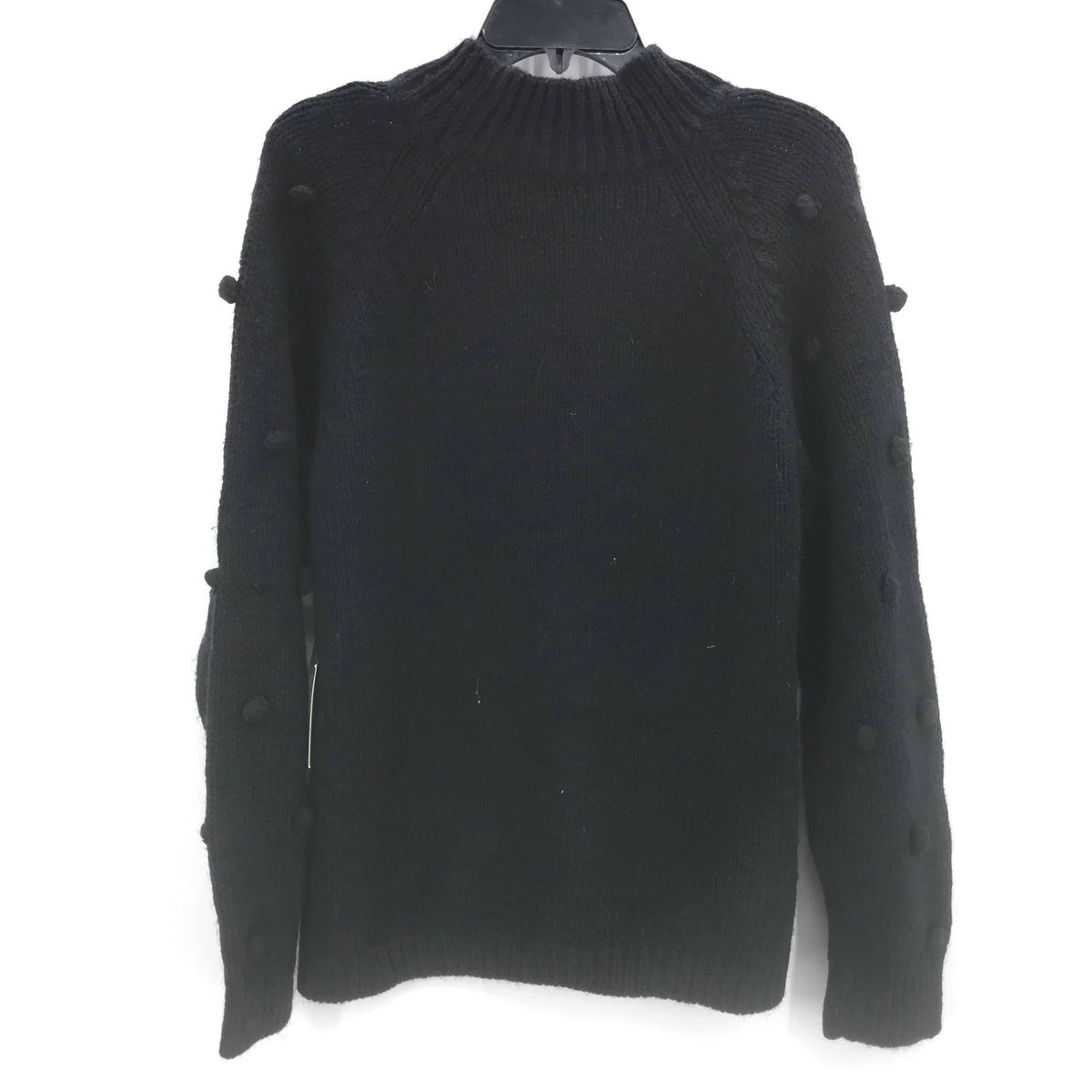 Cece Black Ball Sleeves Knitted Sweater Ribbed Crew Neck Size Medium NWT