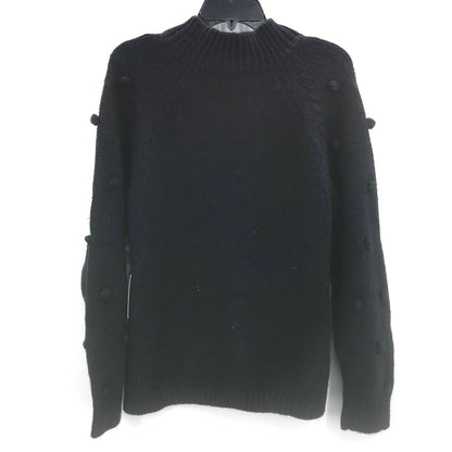 Cece Black Ball Sleeves Knitted Sweater Ribbed Crew Neck Size Medium NWT