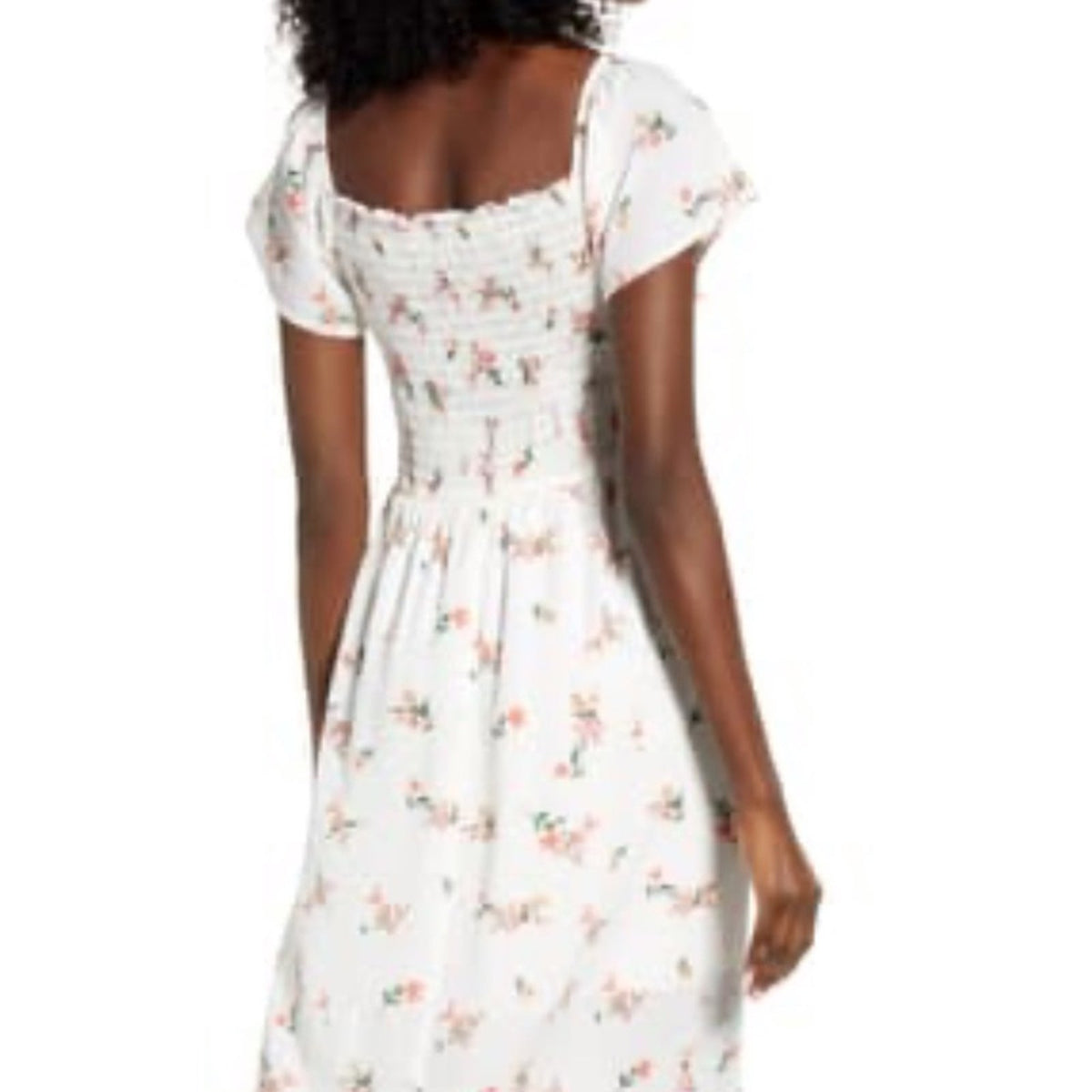 Row A Floral Smocked Bodice Midi Dress casual Large Summer side slit butterfly