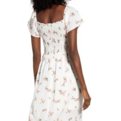 Row A Floral Smocked Bodice Midi Dress casual Large Summer side slit butterfly