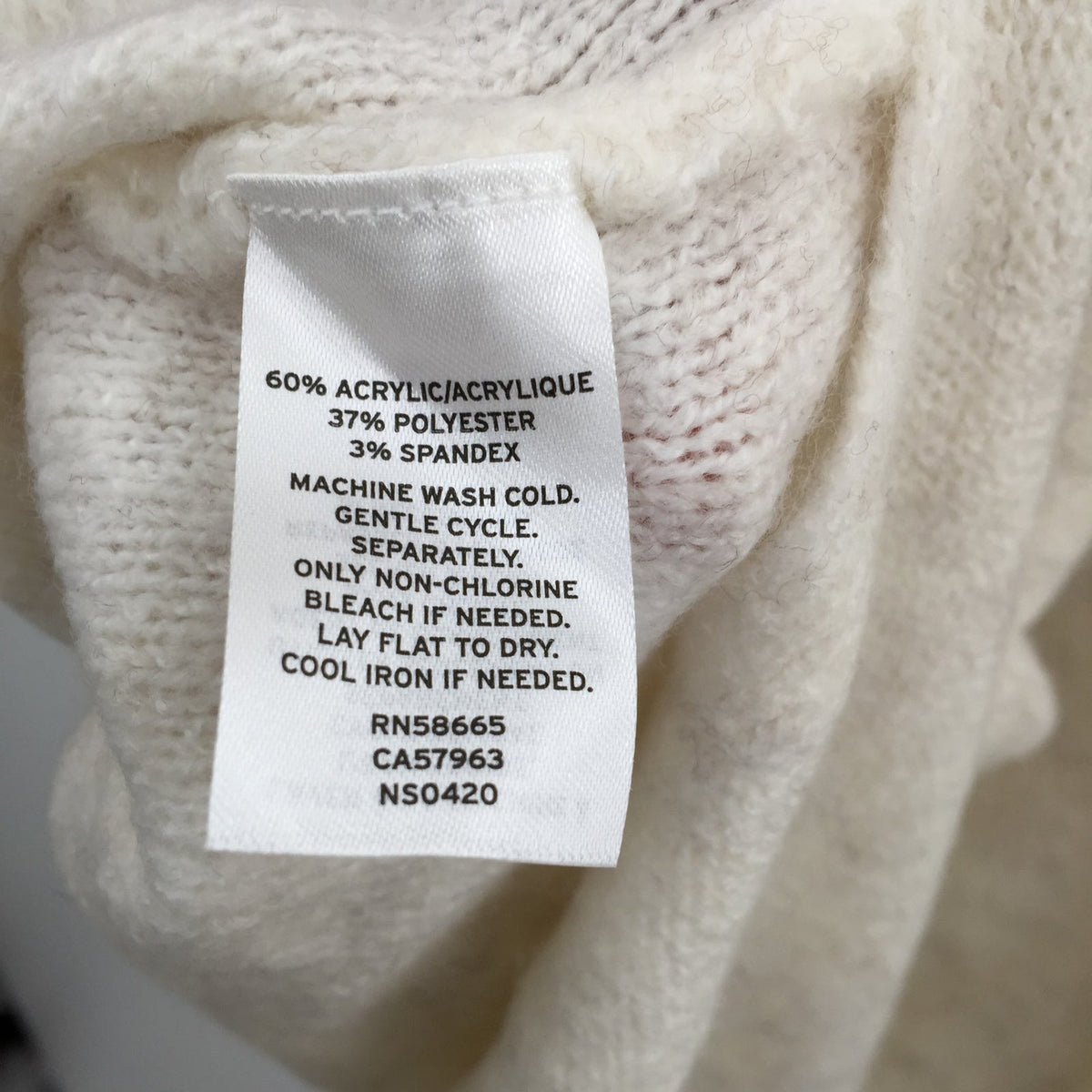 14th & Union Cozy Cable Turtleneck Tunic Sweater Long Sleeves Ivory Size Large