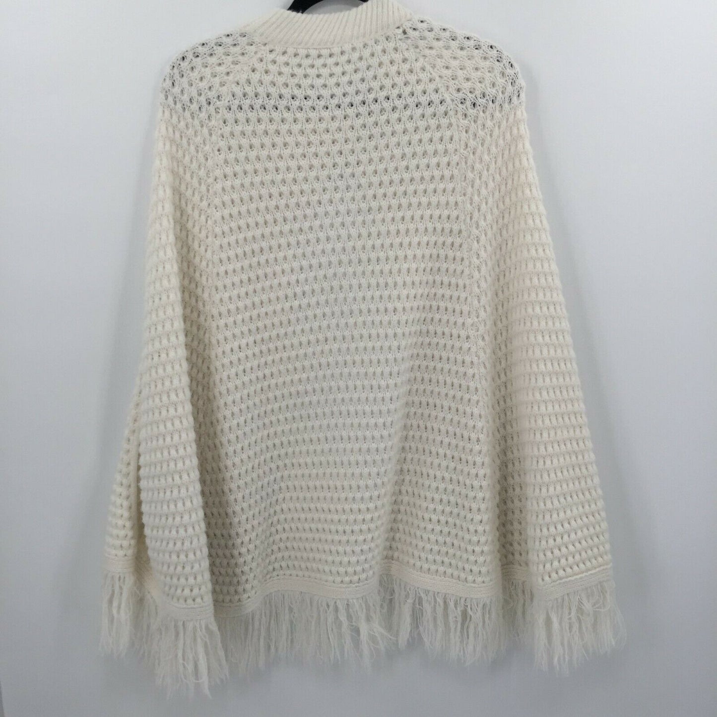 Vintage Women's Ivory Knit Poncho Shawl Cardigan Sweater Round Neck