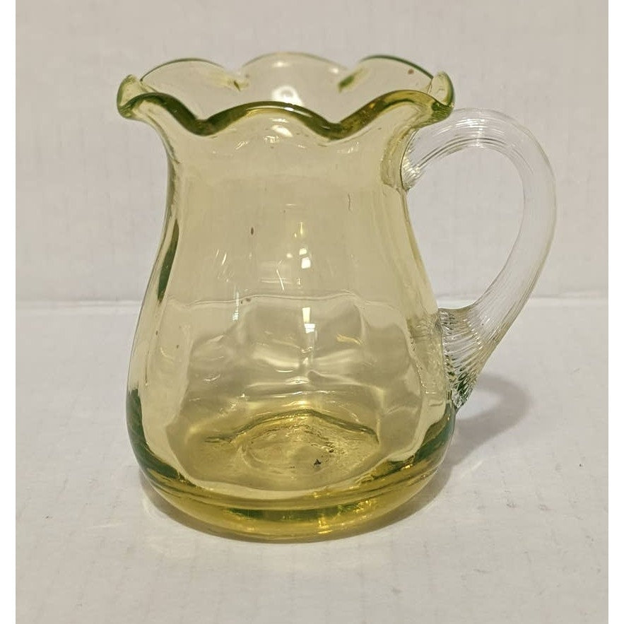 Vintage Uranium Glass Mini Vase handblown Handle JUG pitcher UV Reactive Tested