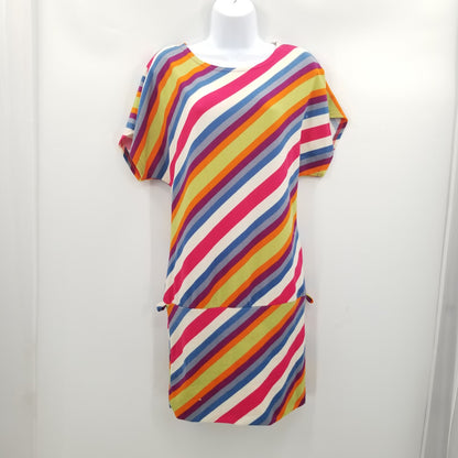 Vintage striped drop  waist y2K Dress Short Sleeves Boat Neck Medium / SMall