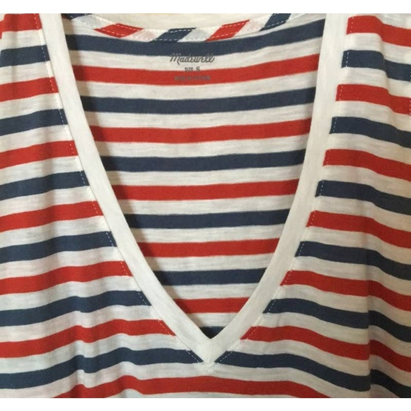 Madewell Whisper Cotton V-Neck Tank Top Sz Small Red White Blue Stripes NWT