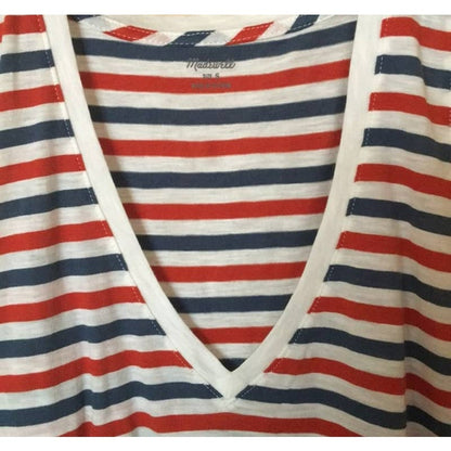 Madewell Whisper Cotton V-Neck Tank Top Sz Small Red White Blue Stripes NWT