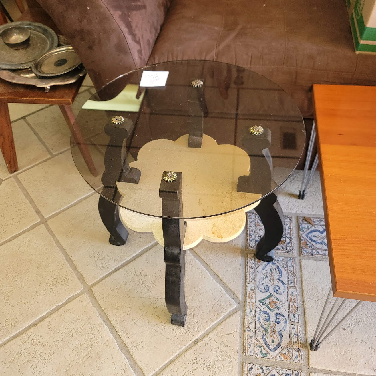 Secondhand Sandies Round vintage glass top side table