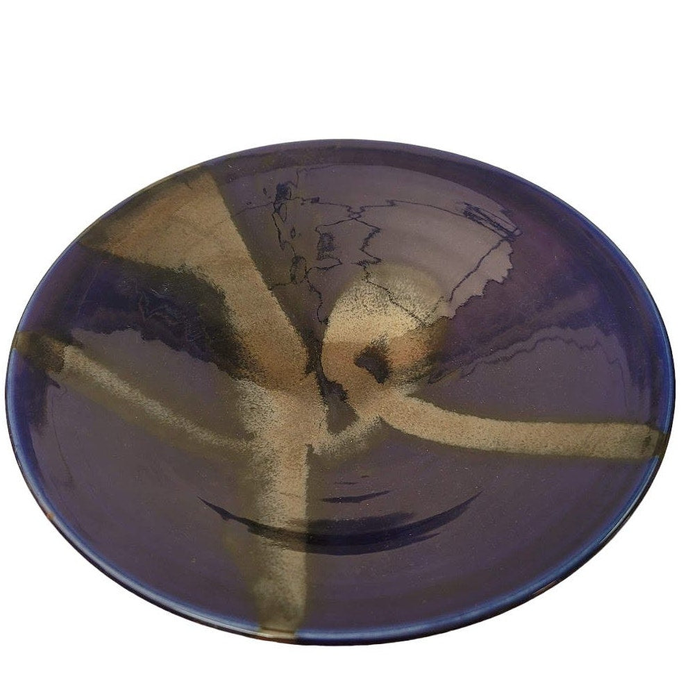 Matthew Patton Blue Raku Silver Bowl Wall hanging Art Pottery abstract swirls
