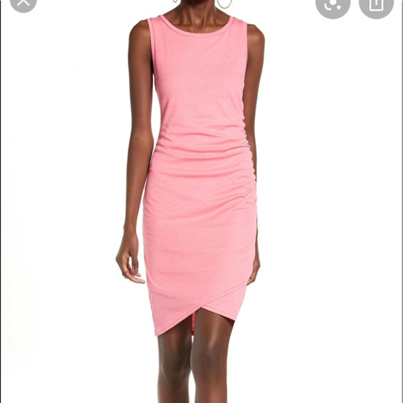 Leith Ruched Body-Con Tank Dress Pink Lemonade Heather Size XS Women's NEW