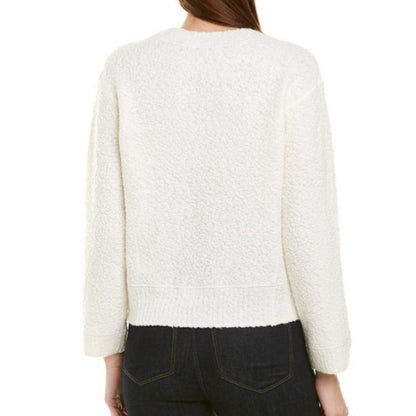 Vince NWT Off White Textured Bouclé Wool Blend Sweater Size XS Piping detail