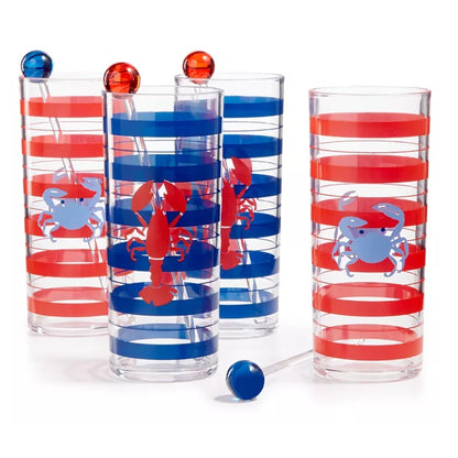 Martha Stewart 16 Pieces Glasses Cook Out Grill Tom Collins Stirrer July 4th NEW