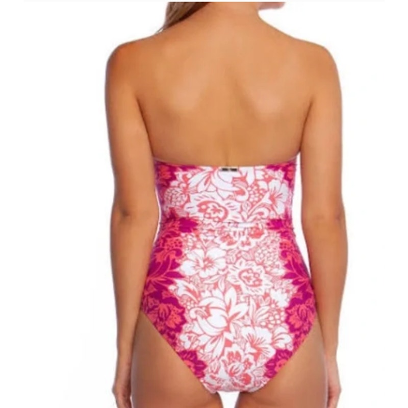 LRL Hawaiian Floral Strapless One Piece Swimsuit Bathing Swim Size 8 NO STRAPS