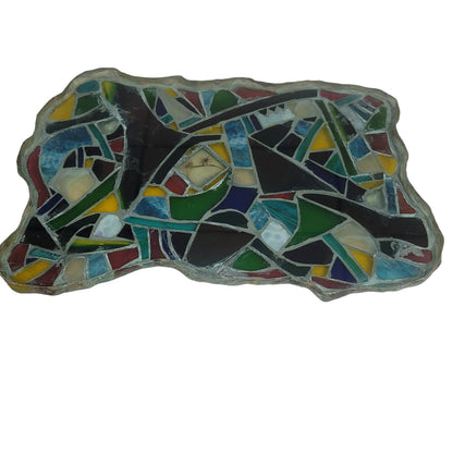 Fused glass Art tray mosaic Abstract Design Heavy Sign Peter 05 Vintage platter