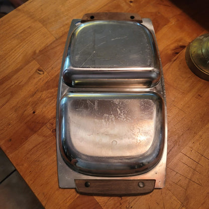 Vintage Mid Century Modern Danish Selandia Double Tray Stainless Steel & Wood