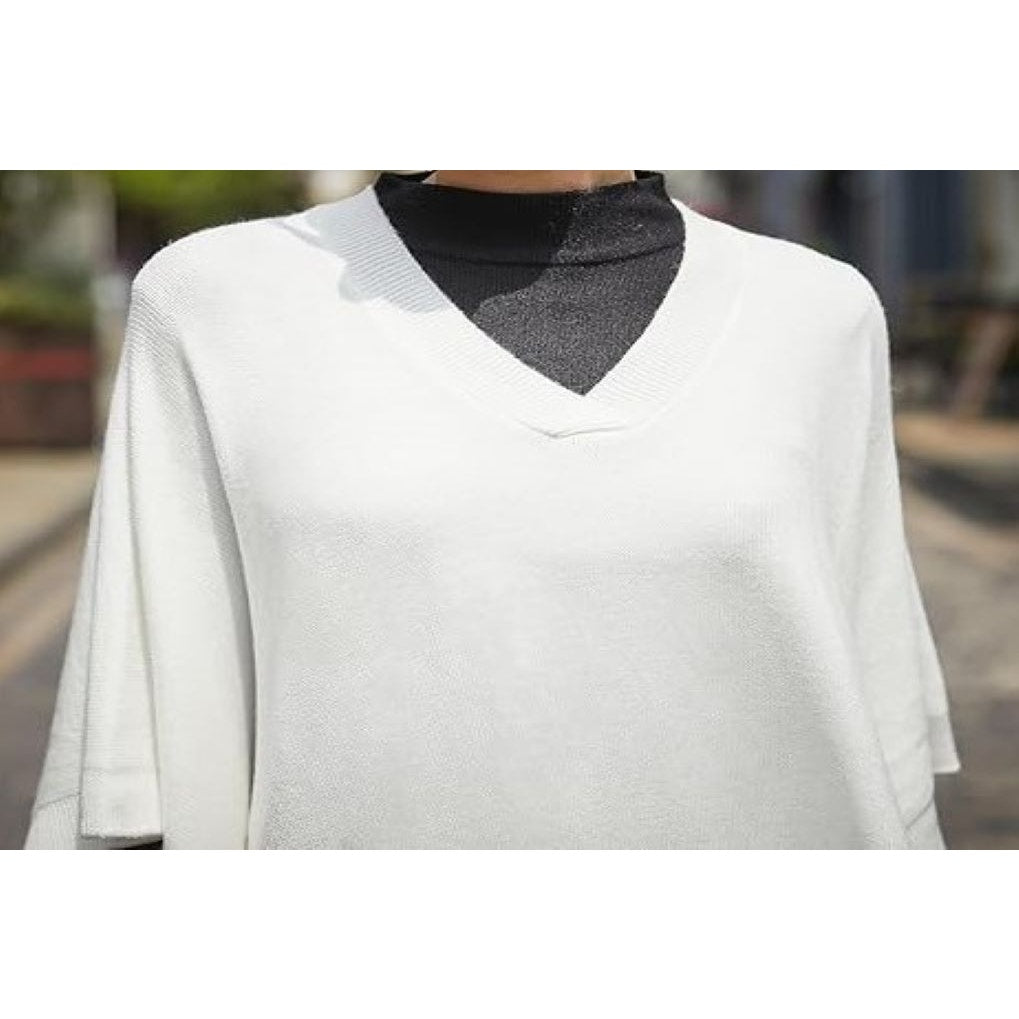 Modena Soft Knit V-Neck Open Side Kimono Poncho Sweater One Size Cream NWT