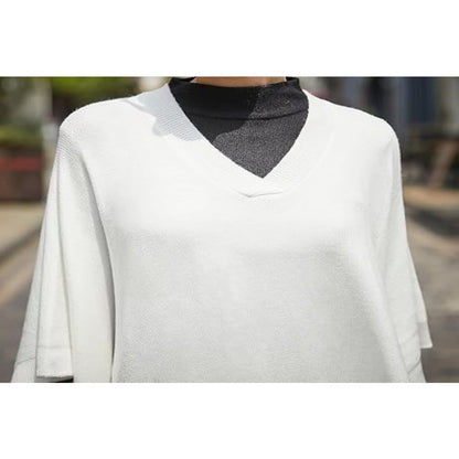 Modena Soft Knit V-Neck Open Side Kimono Poncho Sweater One Size Cream NWT
