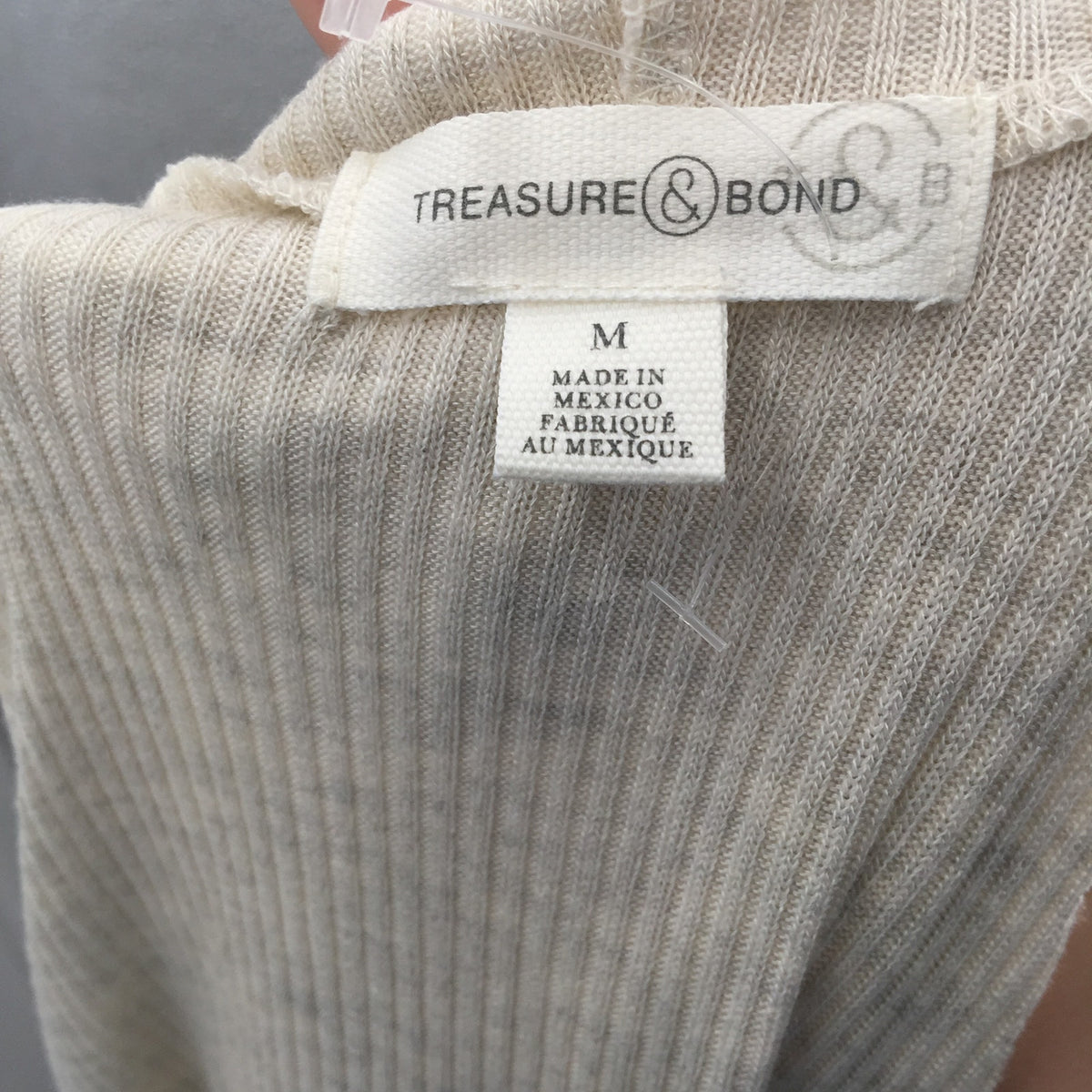 Treasure & Bond Open Front Ribbed Cozy Hooded Cardigan Heather Beige Medium NWT
