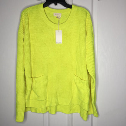 Melloday Knit Pullover Sweater Long Sleeve Crew Neck Two Pocket Yellow Size XL