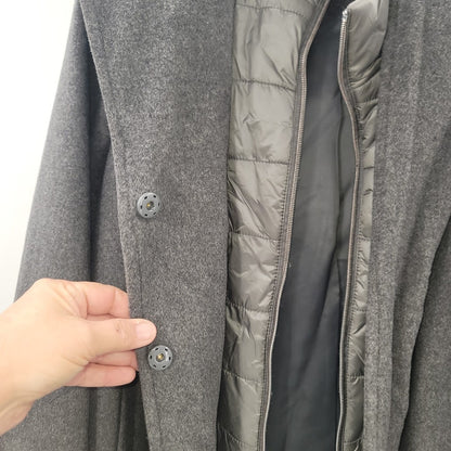 G Gallery Gray Melange Wool Coat Jacket Hooded Size Medium Lined NEW DAMAGED