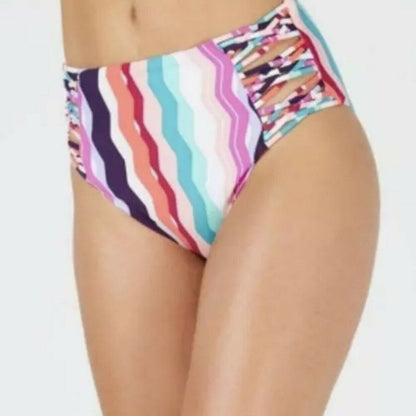 Bar III Waves Printe Strappy High Waist Bikini XSmall XS Bathing swimsuit Bottom