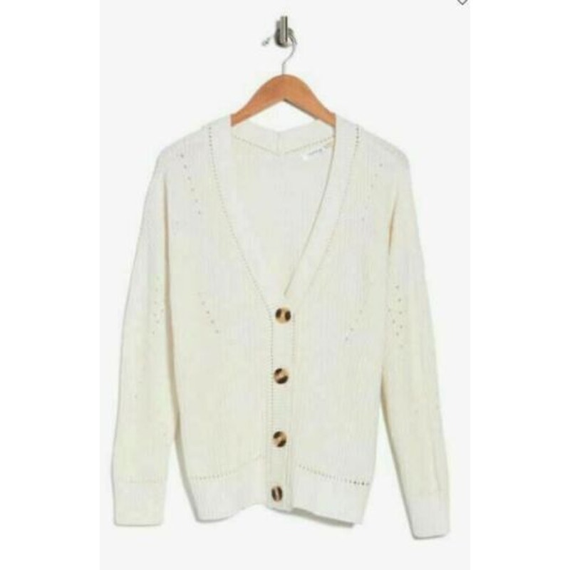 Cloth by Design Women's Button Front Tunic Cardigan Sweater Medium Egg White NWT
