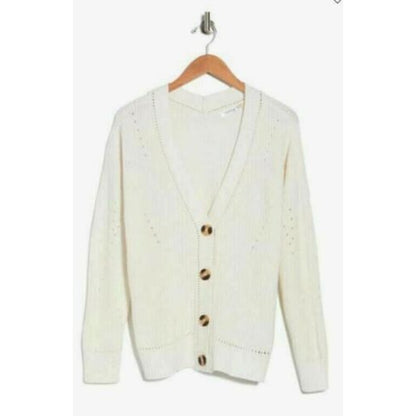 Cloth by Design Women's Button Front Tunic Cardigan Sweater Medium Egg White NWT