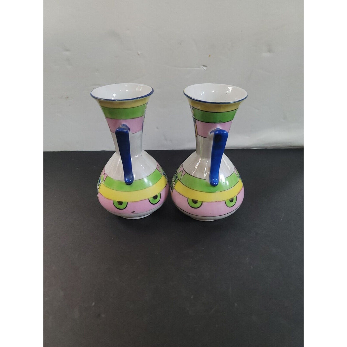 pair Of Two Gold Castle Two Handle Vase Made in Japan 5 1/8" tall x 3" wide