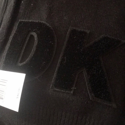 DKNY Black Logo Velvet Flocked Flat Knit Scarf wrap shawl NEW