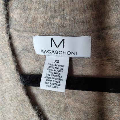 Magaschoni V-Neck Winter Cozy Knit Wool Blend XS Sweater Oversized taupe NEW