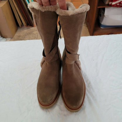 Sam Edelman Faux Fur Jailyn Boots Round Toe Adjustable Buckle Strap Suede 10 US