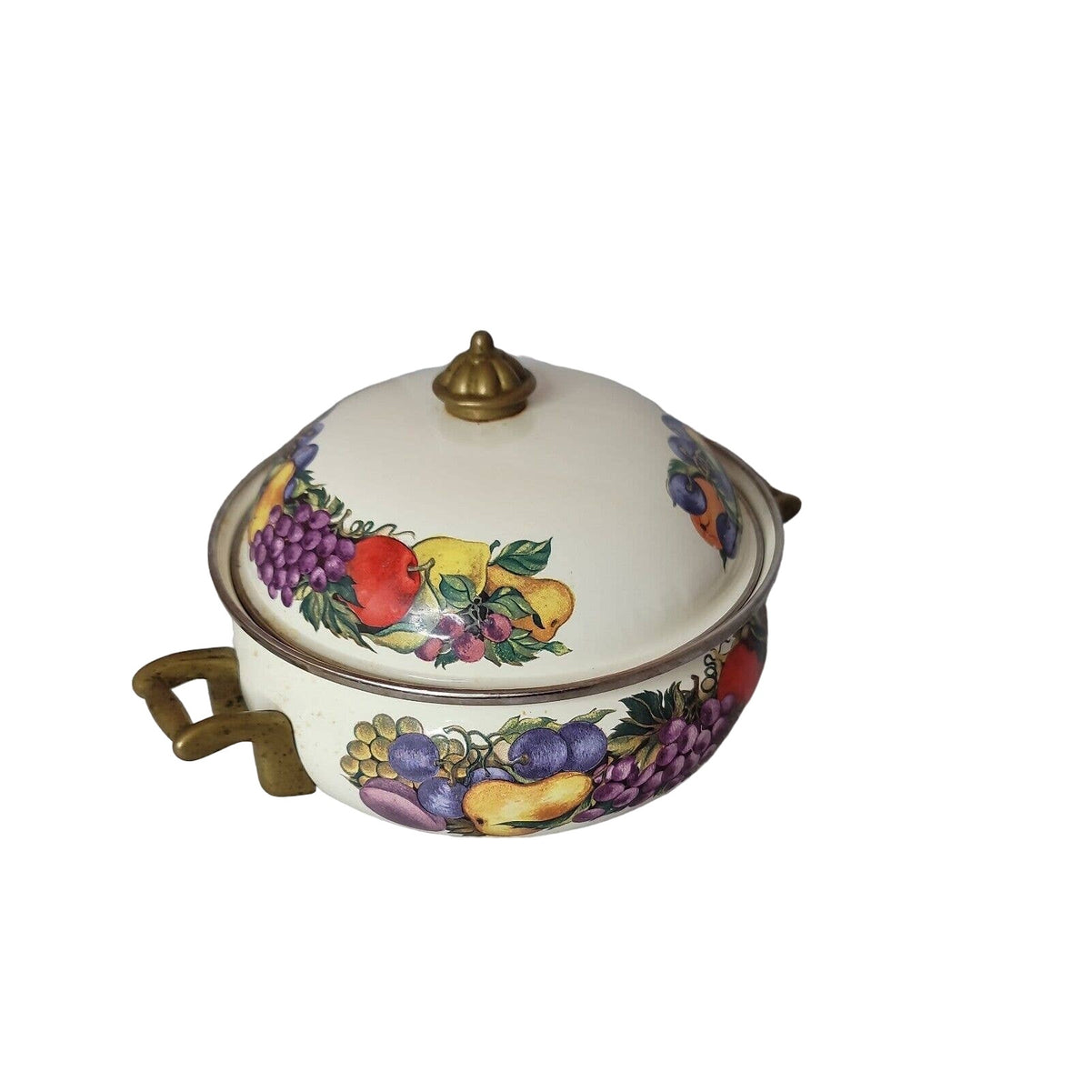 Tabletop CORNUCOPIA Enamel on Steel 2 Qt Dutch Oven w/ Lid, Fruit, 8" Diameter