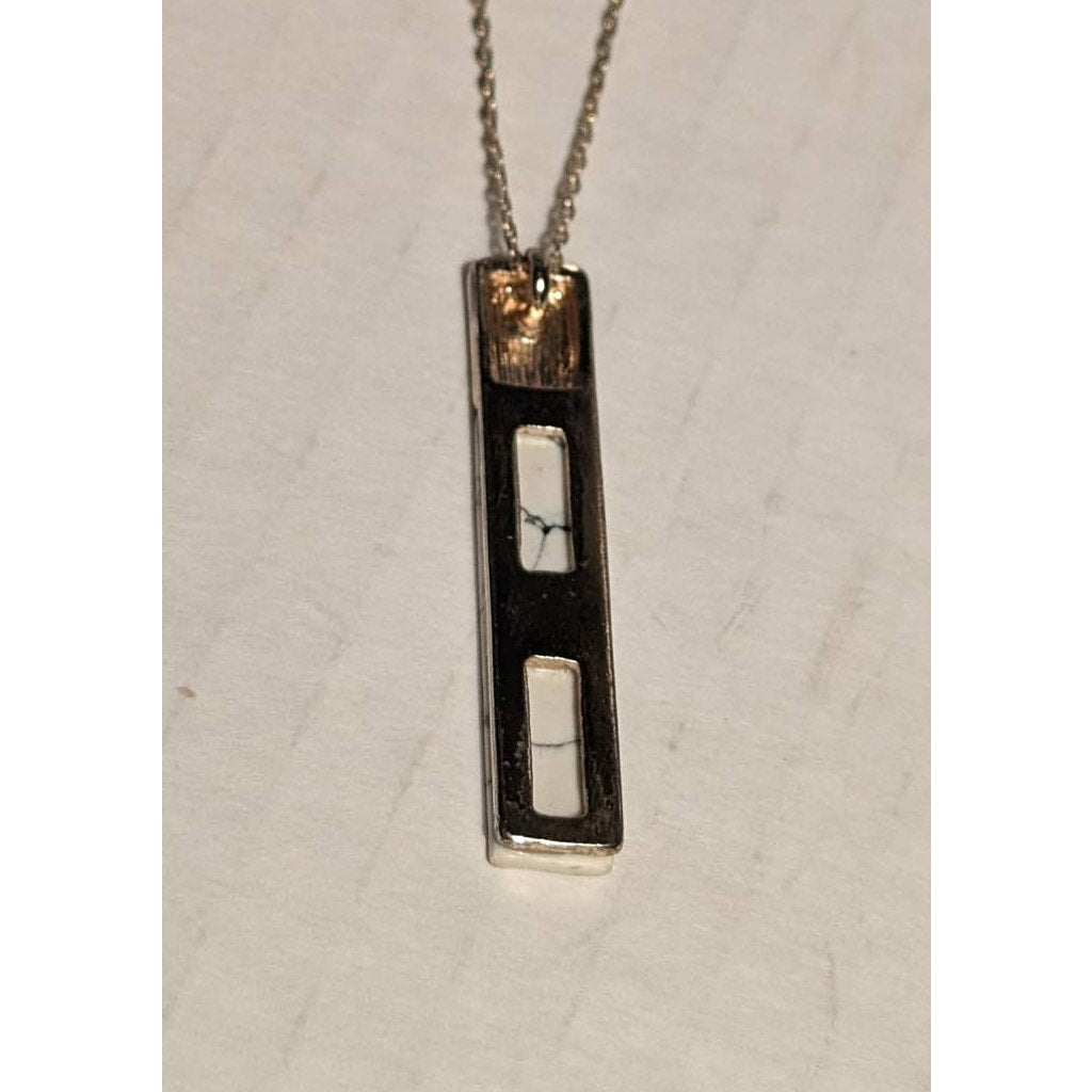 Oliver Bonas Silverplated Howlite Facet White Bar Rectangle Pendant on Chain 35"