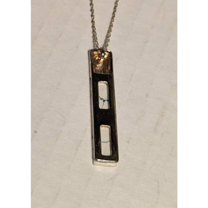 Oliver Bonas Silverplated Howlite Facet White Bar Rectangle Pendant on Chain 35"