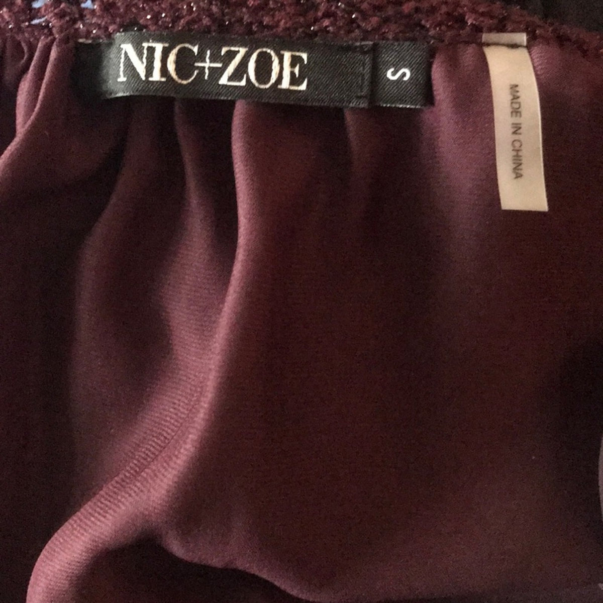 Nic+Zoe Purple Metallic Open Knit Sweater Small