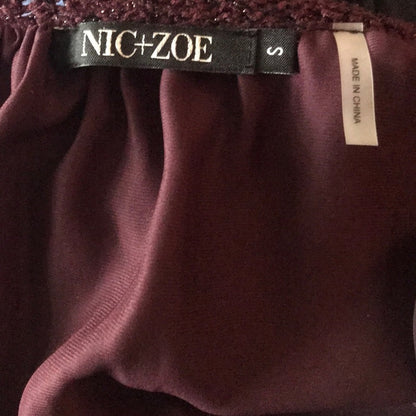 Nic+Zoe Purple Metallic Open Knit Sweater Small