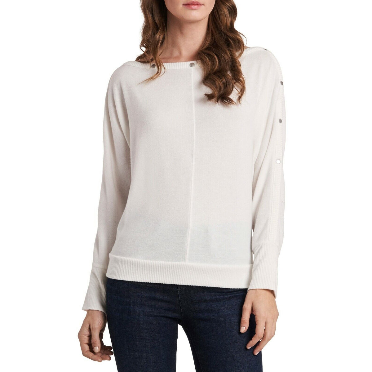 Vince Camuto Women's Snap Trim Dolman Sleeve Sweater Size Large Ivory NWT Soft