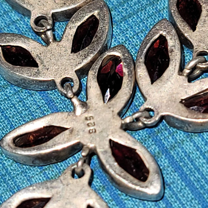 Vintage Sterling Silver Handmade Garnets Graduated Necklace Chain Bridal 10.5"
