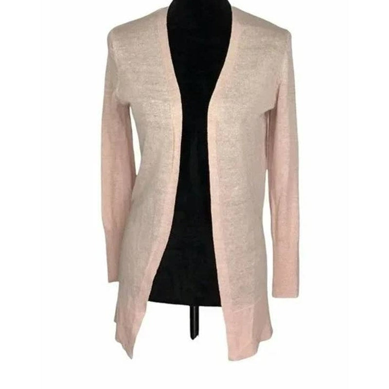 Halogen Open Front Knit Cardigan Sweater XXS Petite Pink Chintz NWT Linen Blend