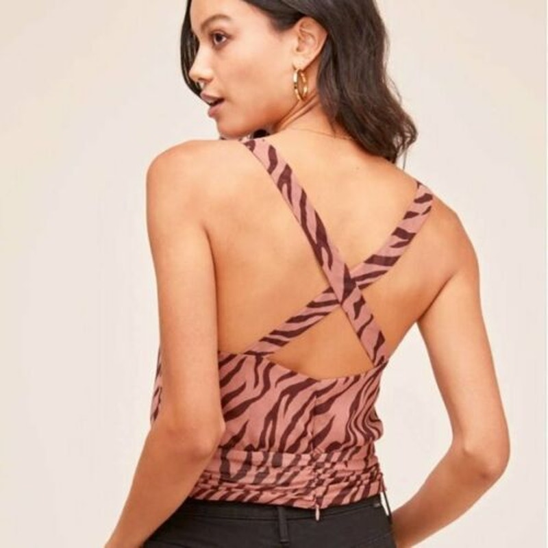 ASTR Mauve Zebra Animal Print Crossback Tank Top Tiger Stripe Pink Large NWT