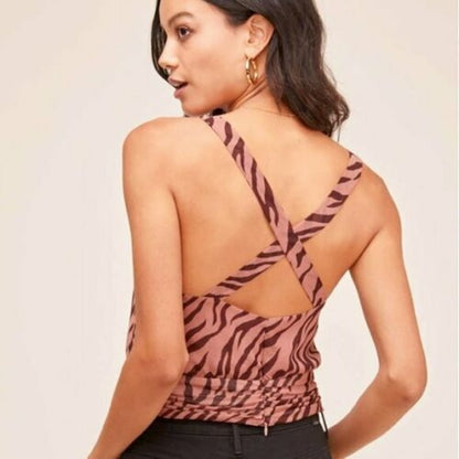 ASTR Mauve Zebra Animal Print Crossback Tank Top Tiger Stripe Pink Large NWT