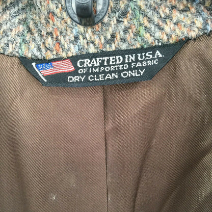 VINTAGE Charles Gregory Tweed BrownBlue Herringbone Wool Blazer Jacket Med/Large