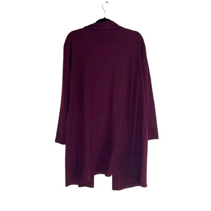 Melloday Women's Open Cardigan Sweater Large Wine NWT Slash Pockets Tunic Length