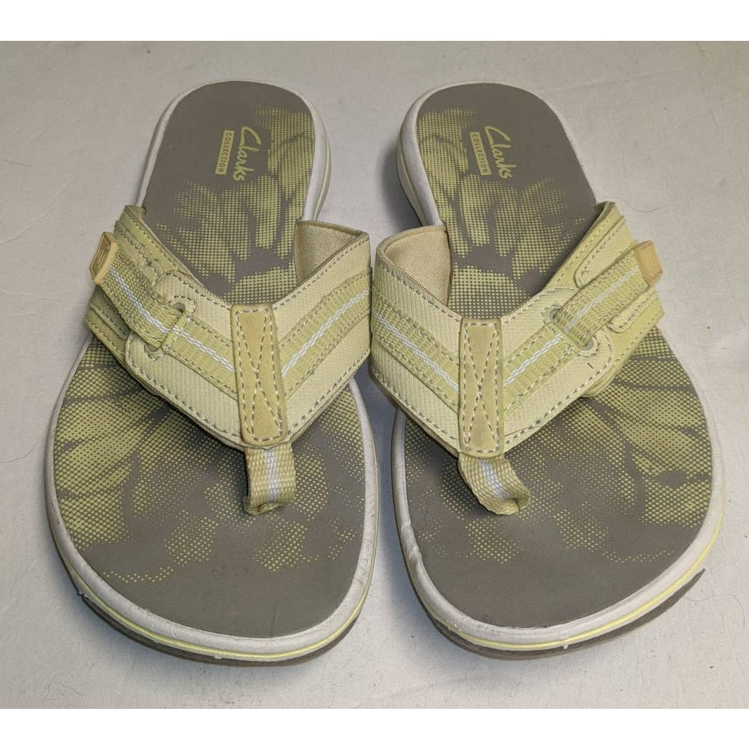 Clarks Comfort Flip Flops Women's Size 6 Gray Yellow Cushioned Adjustable